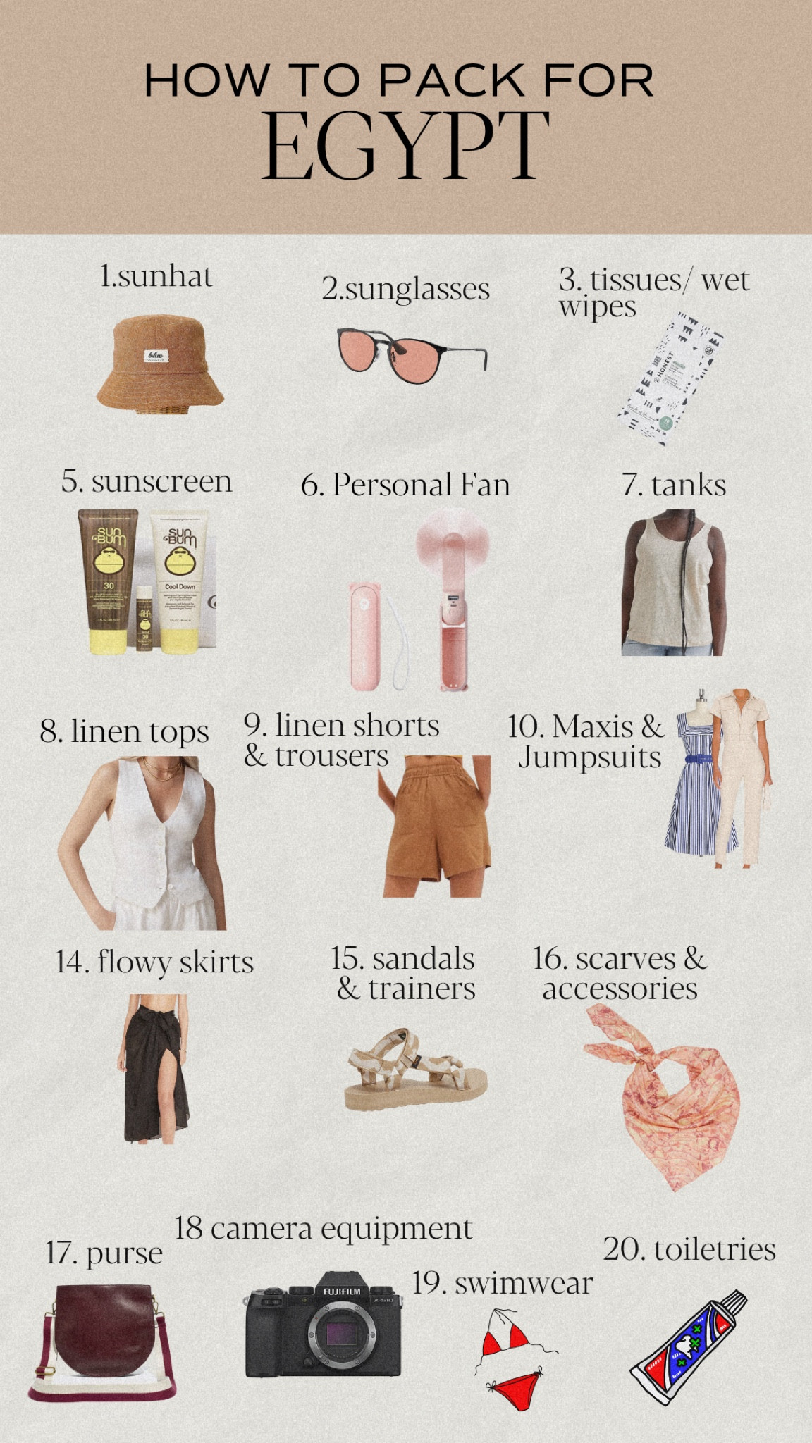 Some of my essentials from my trip to egypt. Full packing list & guide is on the blog!

#LTKTravel