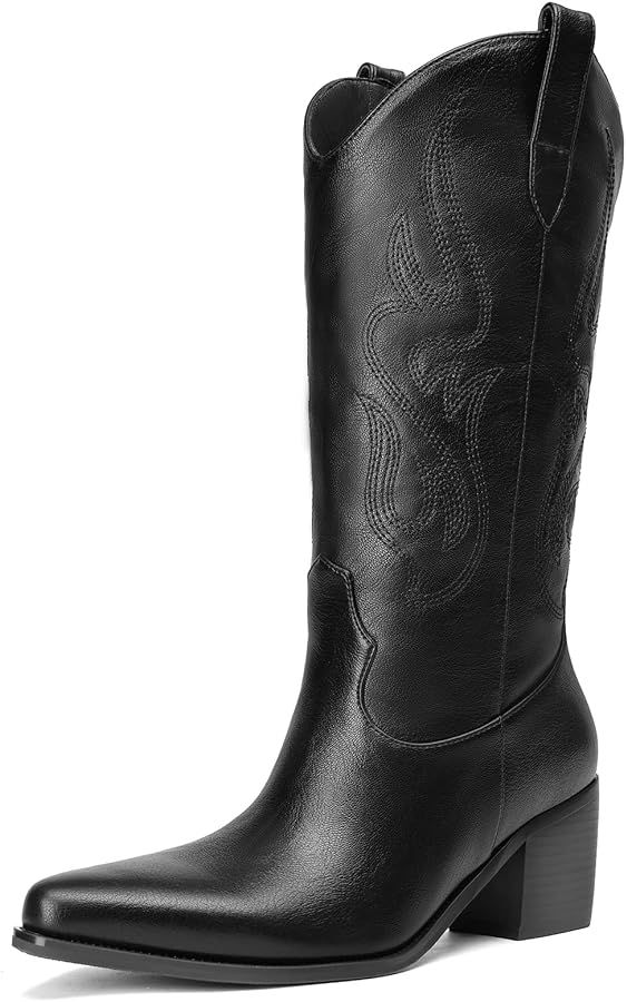 Pasuot Cowboy Boots for Women - Cowgirl Western Mid Calf Boots with Embroidery, Pointed Toe Retro... | Amazon (US)