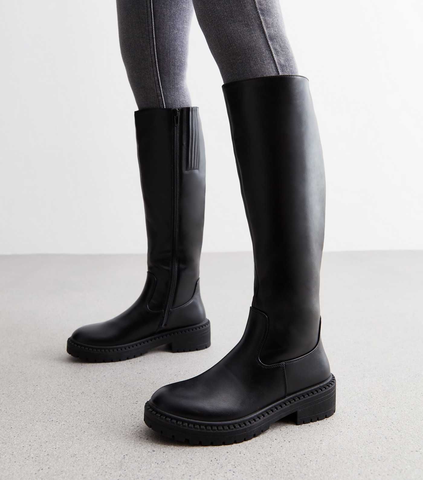 Black Leather-Look Chunky Knee High Boots
						
						Add to Saved Items
						Remove from Saved... | New Look (UK)