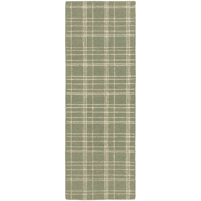 Better Homes & Gardens Lt Green Plaid Wool Indoor Runner, 2'x6' Rug | Walmart (US)