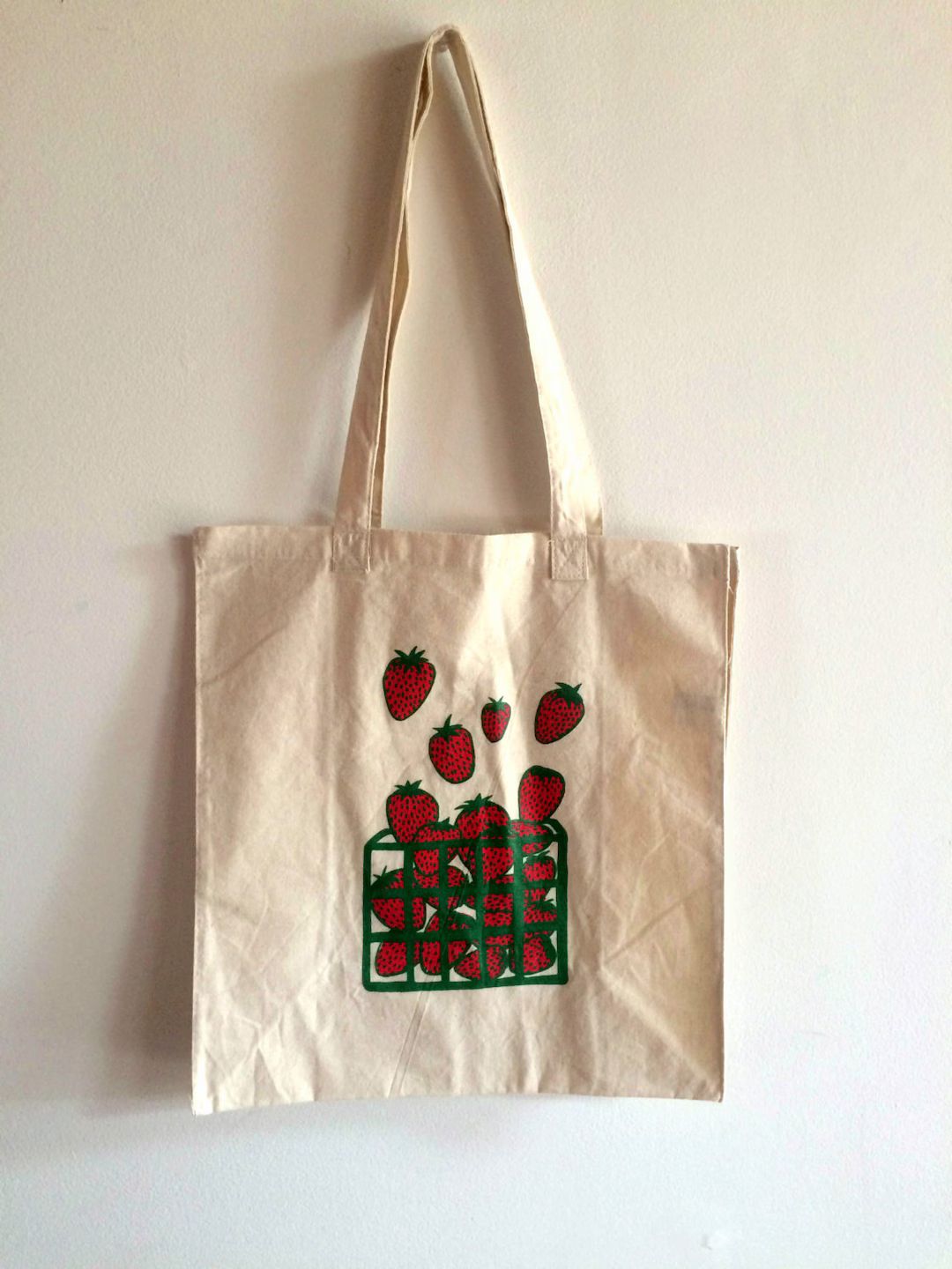 Strawberry Tote Bag, Screen Printed Cotton Reusable Bag, Market Tote, Food Bag - Etsy | Etsy (US)