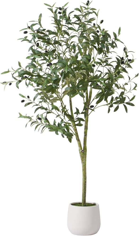 Olive Trees Artificial Indoor, 5FT Tall Faux Olive Tree with White Tall Planter, Artificial Plant... | Amazon (US)