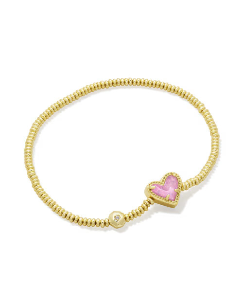 Ari Heart Gold Stretch Bracelet in Pink Iridescent Glitter Glass | Kendra Scott