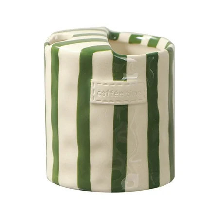 Vintage Coffee Cup, 10.14 oz Underglaze Colored Striped Ceramic Mug, with Straw Opening for Tea and Espresso, Office Home Use | Walmart (US)