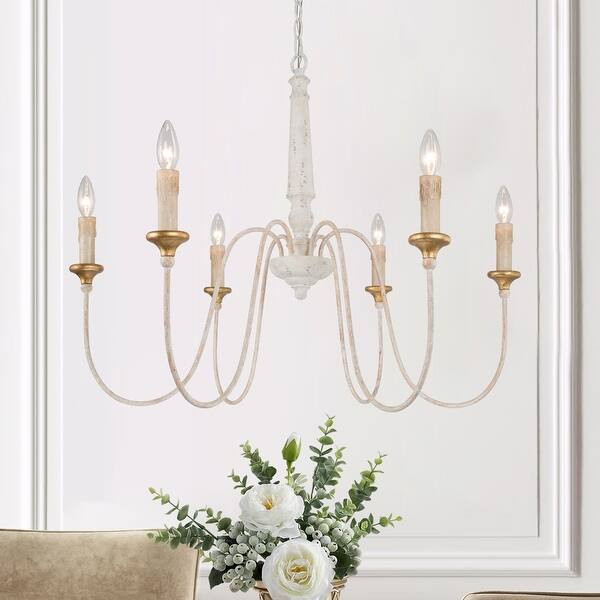 French Country Candle 6-Light Chandelier Farmhouse Wood Wagon Wheel Dining Room Lighting - D30.5"... | Bed Bath & Beyond