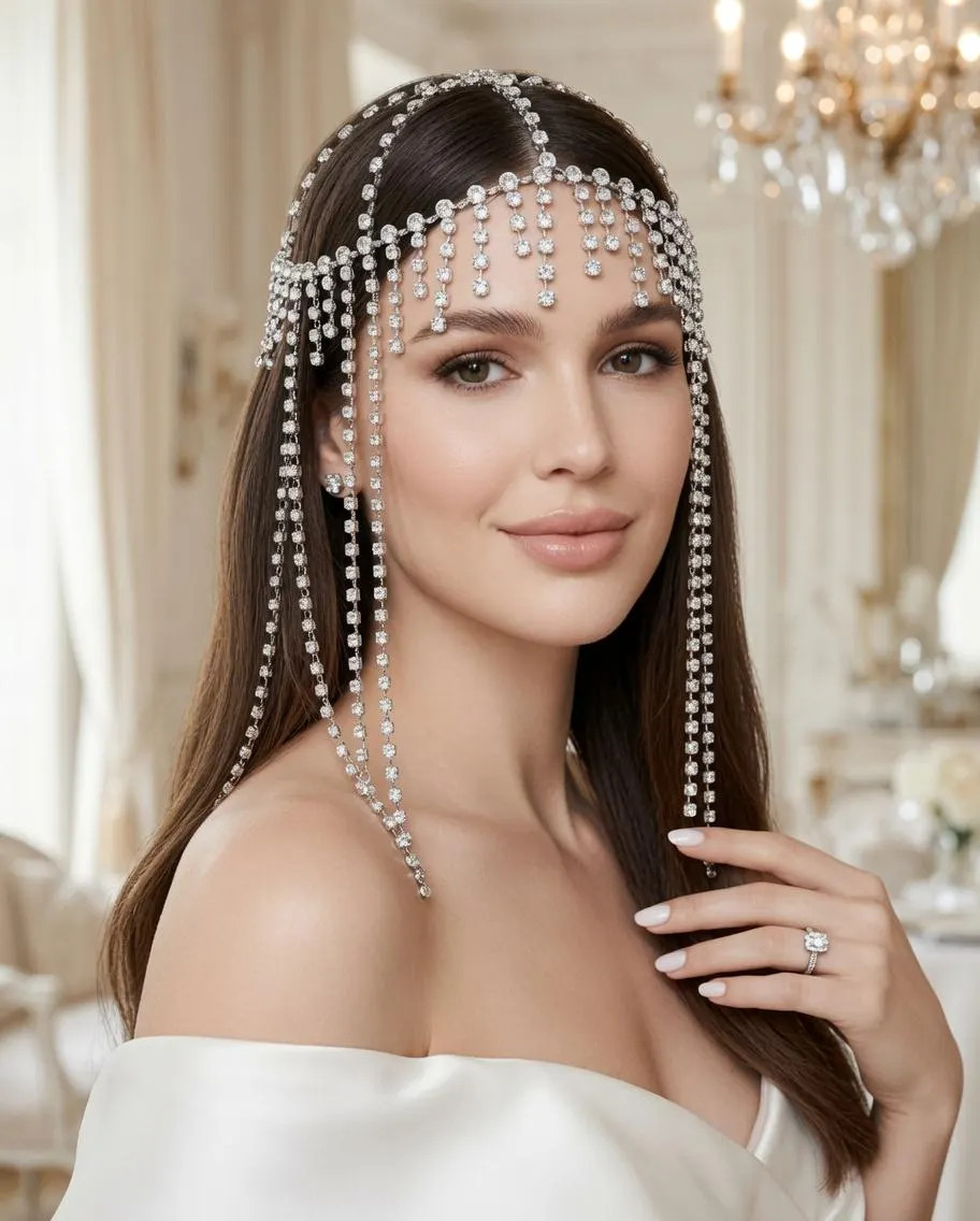 Silver Crystal Fringe Bridal Headpiece – Rhinestone Forehead Chain – Wedding Hair Jewelry – Goddess Headpiece – Bridal Hair Accessory | Etsy (Global)