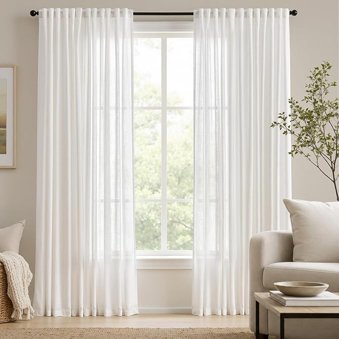 jinchan White Sheer Curtains 84 Inches Long 2 Panels Set Light Filtering Window Drapes for Bedroo... | Amazon (US)
