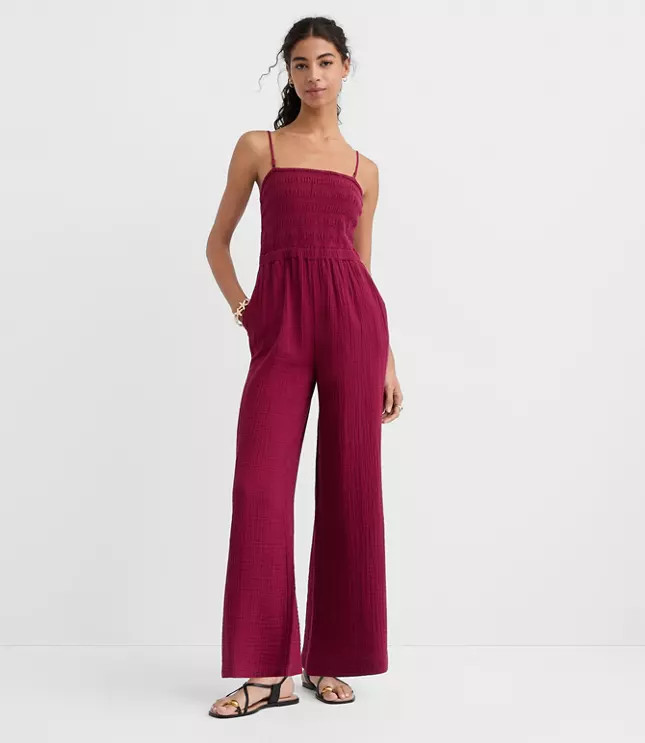 LOFT Beach Triple Cloth Smocked Jumpsuit | LOFT