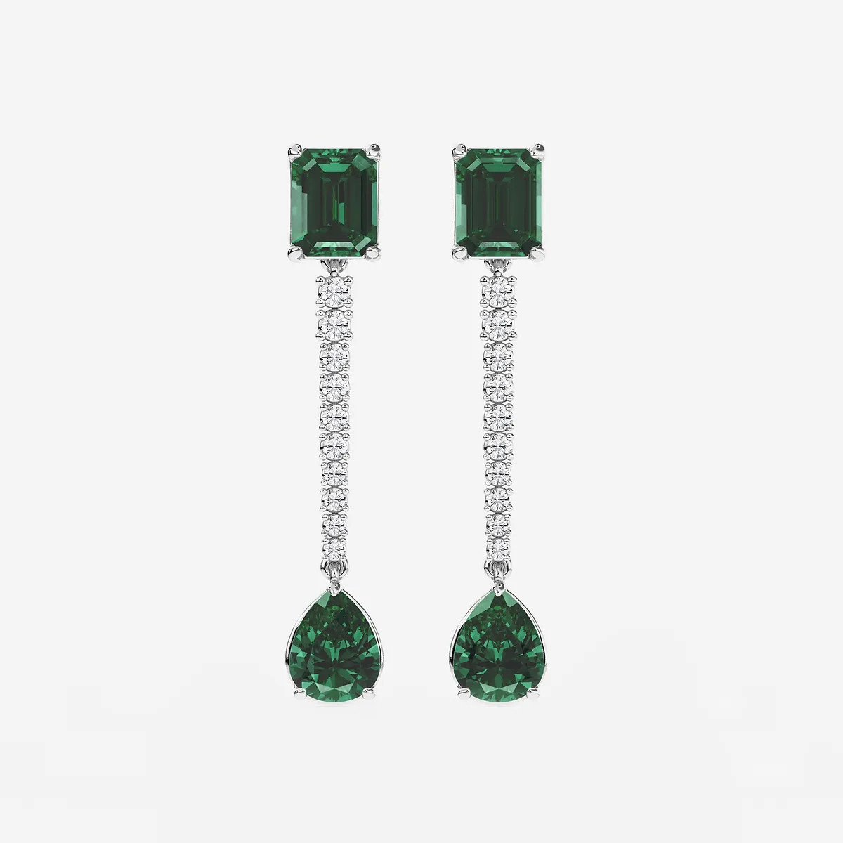 9X7mm Emerald Cut, 10x8mm Pear Cut Created Emerald and 3/4 ctw Round Lab Grown Diamond Linear Ear... | Grown Brilliance