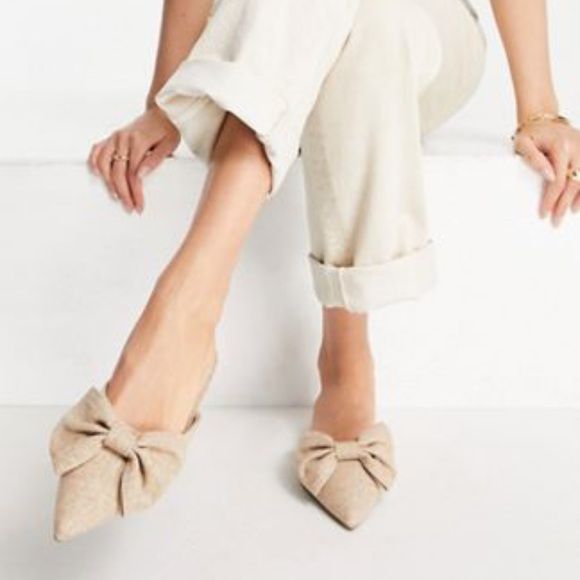 ASOS Pointed Flat Mules with Bow in Natural | Poshmark