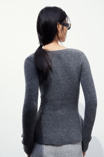 Rib-knit peplum top - Dark grey - Ladies | H&M GB | H&M (UK, MY, IN, SG, PH, TW, HK)