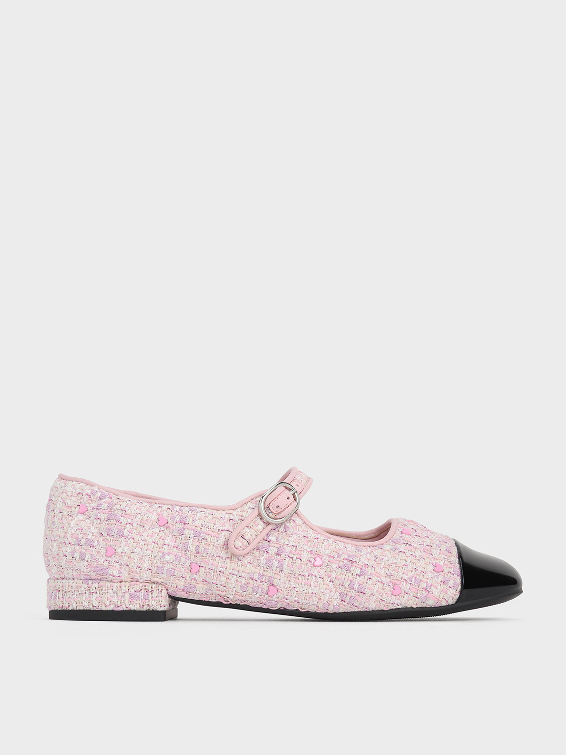 Dahlia Tweed Heart-Print Mary Janes
 - Pink | Charles & Keith US