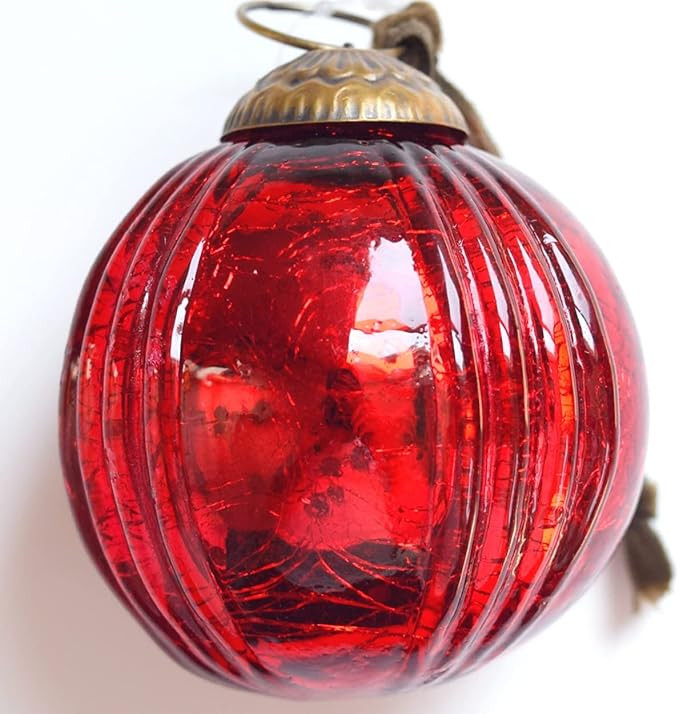 Set of 4 Red Mercury Glass Ornaments (3.15" Grooved Crackle Ball) Perfect for Christmas Tree, Han... | Amazon (US)