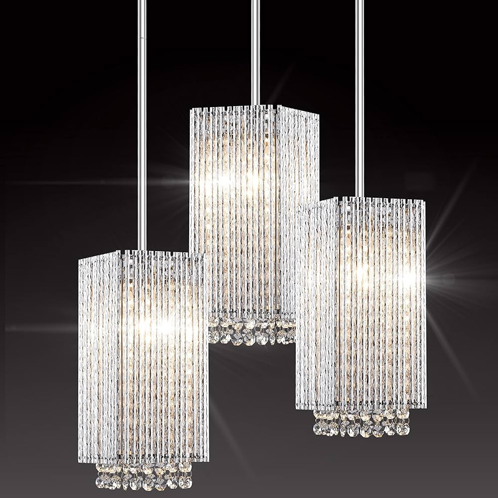 MO&OK 3 Pack Crystal Chandelier Modern Pendent Lights Adjustable Hanging Lighting with Metal Lamp... | Amazon (US)