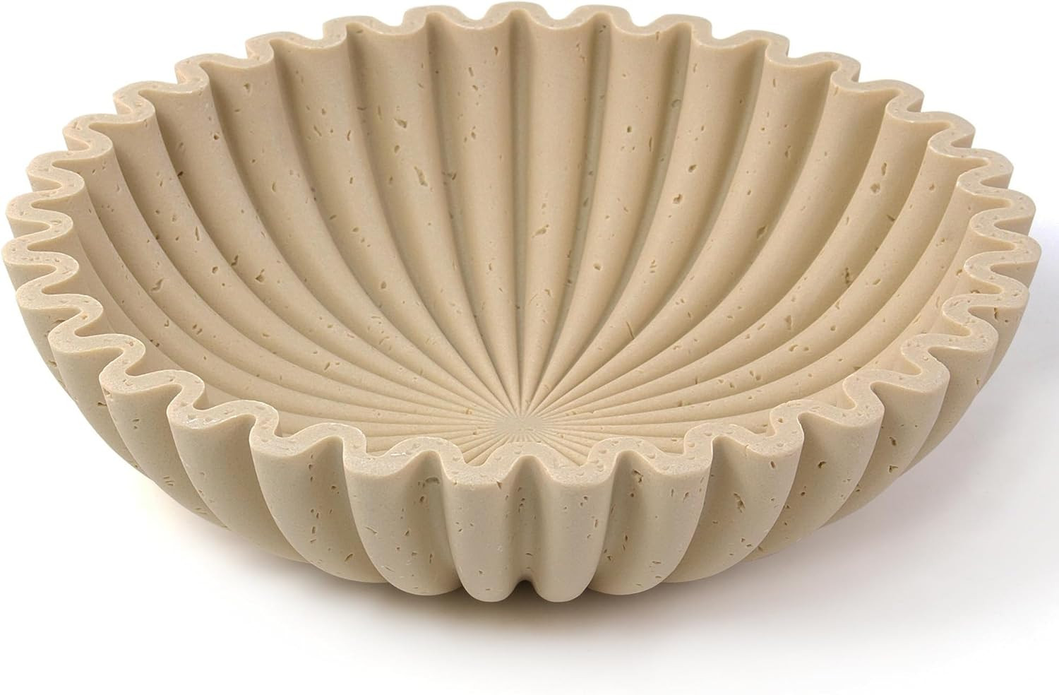 Large Decorative Bowl, Modern Handicraft Bowls for Home Decor, Decorative Fruit Bowl for Kitchen Counter, Ruffle Decor, Stylish Key Bowl for Entry Table, Artificial Travertine Beige | Amazon (US)