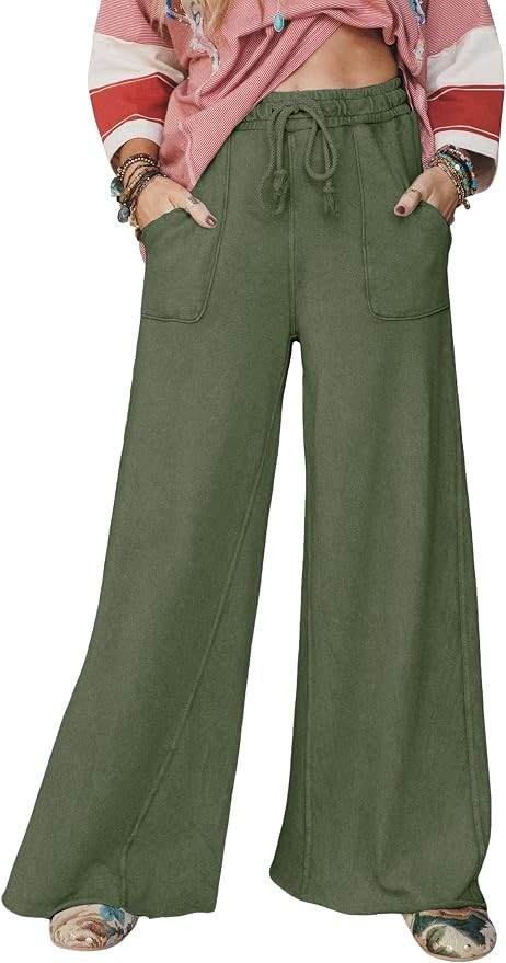 Wide Leg Pants for Women Acid Wash Palazzo Sweatpants Casual Drawstring Baggy Trousers with Pocke... | Amazon (US)