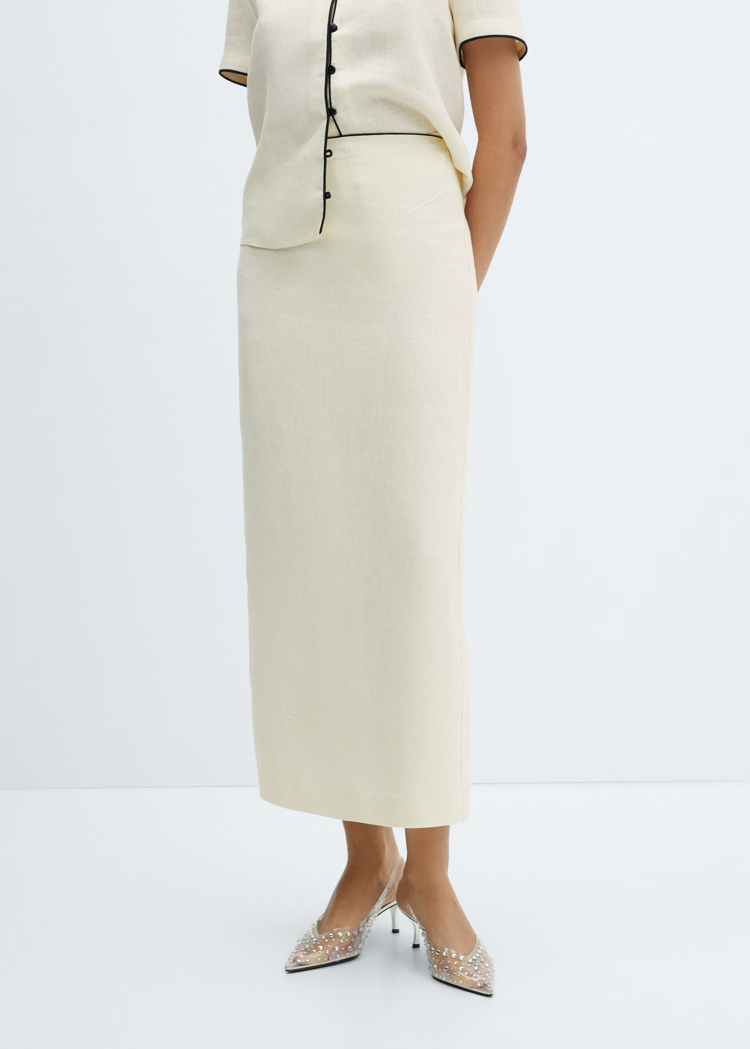 Linen skirt with slit | MANGO (UK)