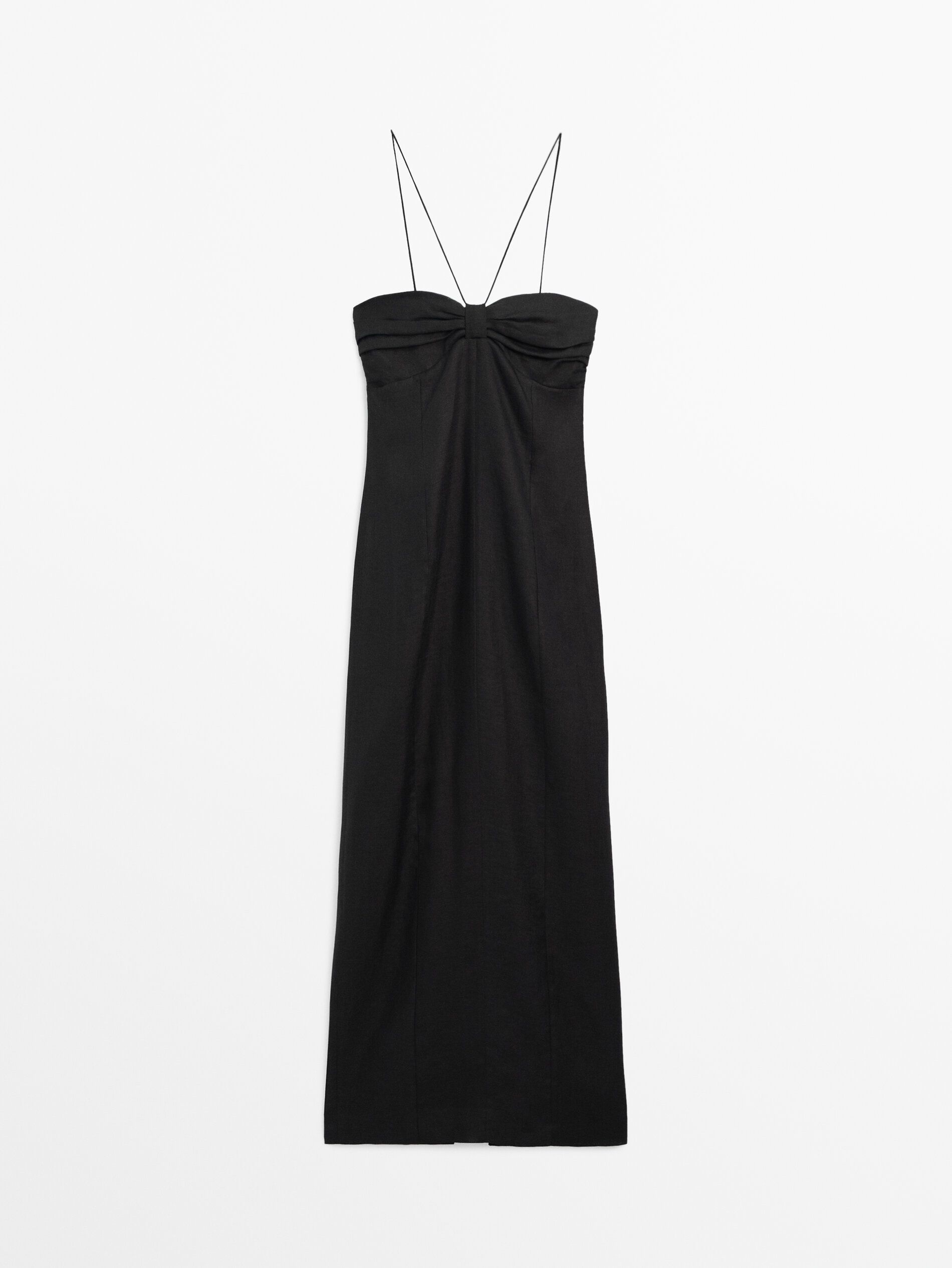 Linen dress with knotted neckline - Studio | Massimo Dutti UK