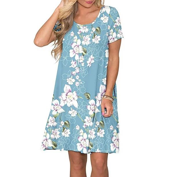 Loose Casual Women T-shirt Dress O-neck Short Sleeve Dress with Pocket | Walmart (US)