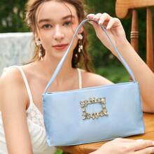 Rhinestone Decor Baby Blue Square Bag | SHEIN