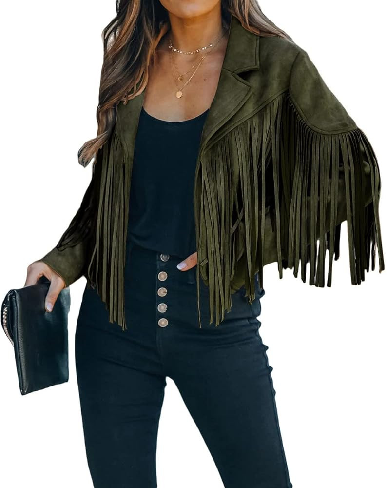 CHARTOU Casual Faux Leather Jacket Women Motorcycle Jacket Fringe Cropped Jacket Utility Tassel S... | Amazon (US)