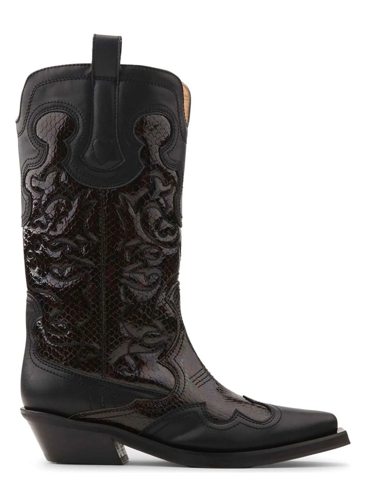 Ganni Women's Embroidered Western Boots in Black | Size 39 | S2857 | LOZURI