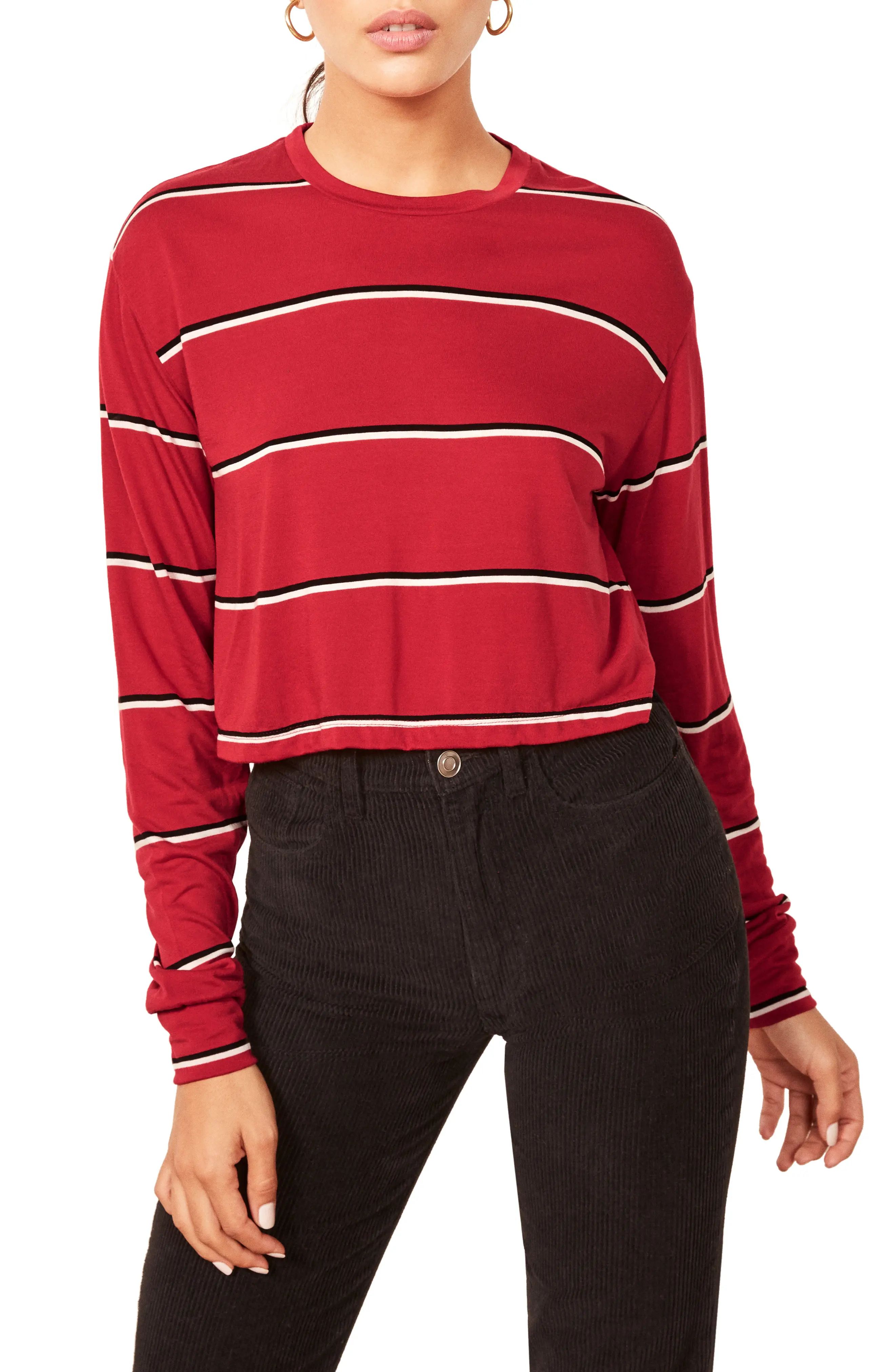 Women's Reformation Chloe Stripe Top, Size X-Small - Red | Nordstrom