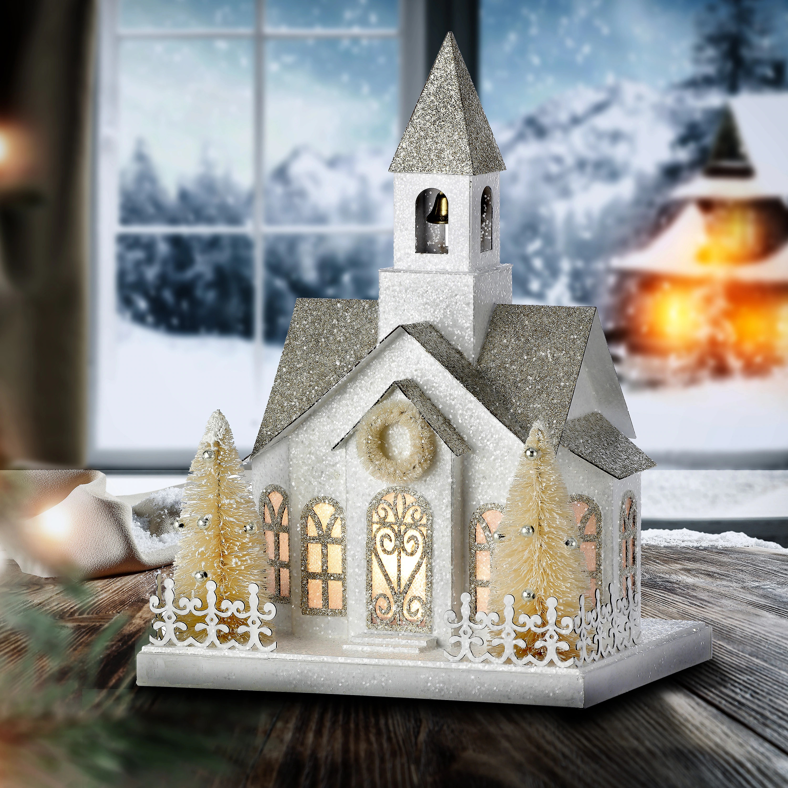 11" LED Cardboard Vintage Snowy House | Bed Bath & Beyond