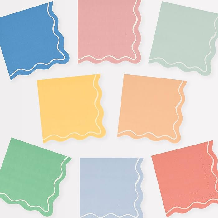Meri Meri Mixed Wavy Line Napkins (Pack of 16), Disposable Paper Napkins, Thick & Absorbent 3-Ply... | Amazon (US)