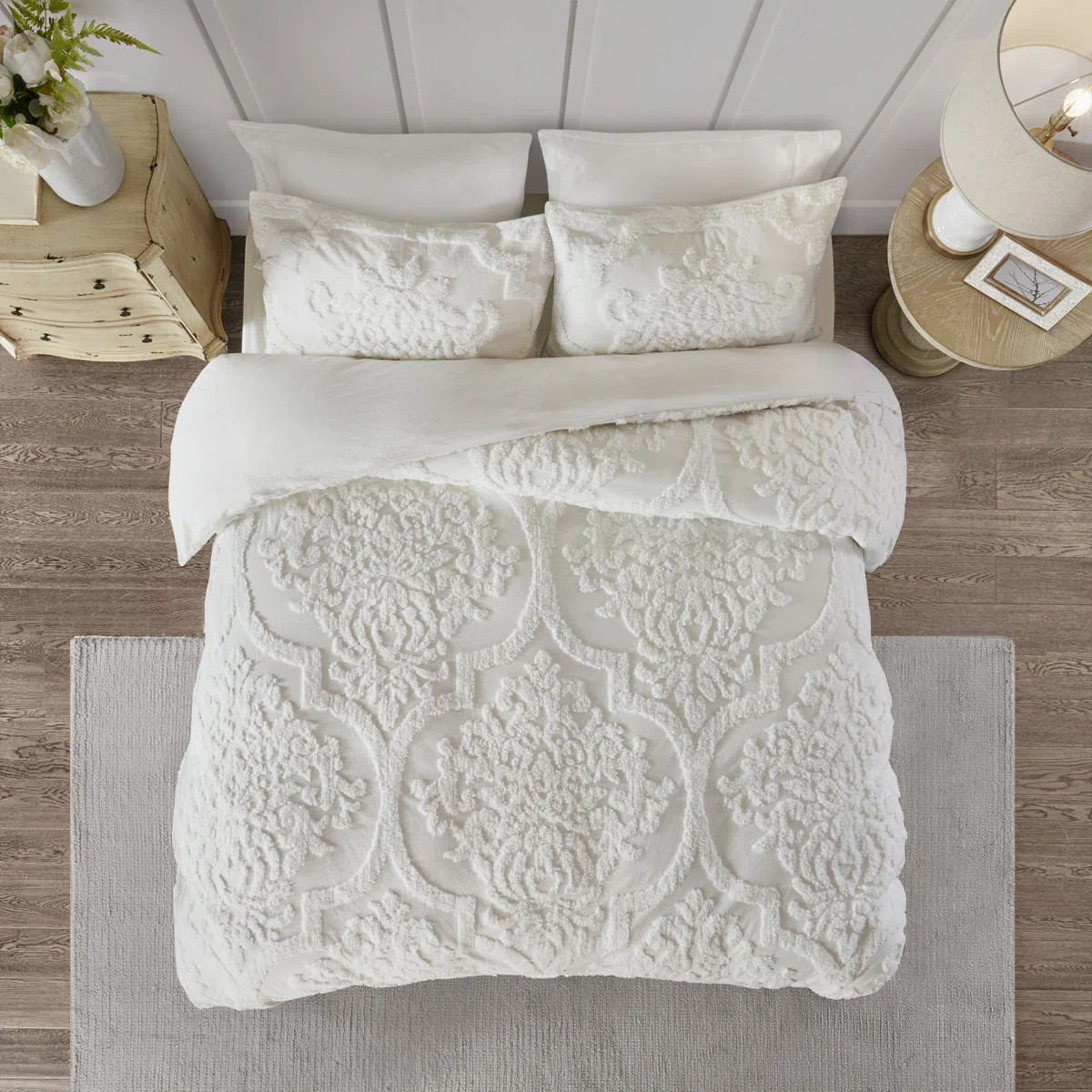 Viola Tufted Cotton Chenille Damask 3 Piece Duvet Set | Wayfair North America
