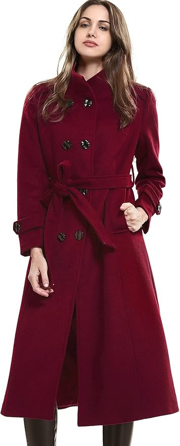 Escalier Women's Wool Trench Coat Winter Double-Breasted Jacket With Belts | Amazon (US)