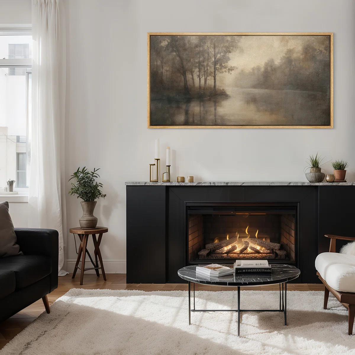 Rustic Forest River Framed Canvas – Vintage Landscape Wall Art in Sepia Tones | Wayfair North America