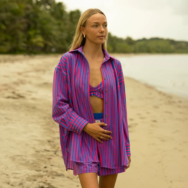 Kimber Button Down, Berry Stripe | Albion Fit
