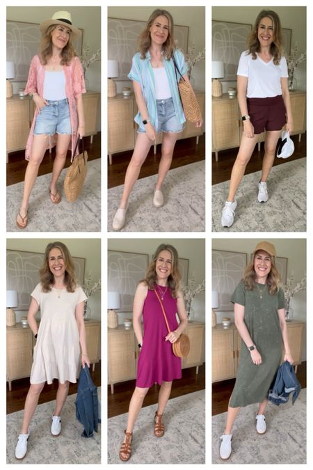 Walmart affordable summer outfit ideas! These pieces fit true to size and I’m wearing a small in dresses (large in the midi, needed a small), size 6 shorts, size medium in one piece swimsuits, size S/M lace duster #walmartpartner #walmartfashion 

#LTKStyleTip #LTKFindsUnder50 #LTKOver40