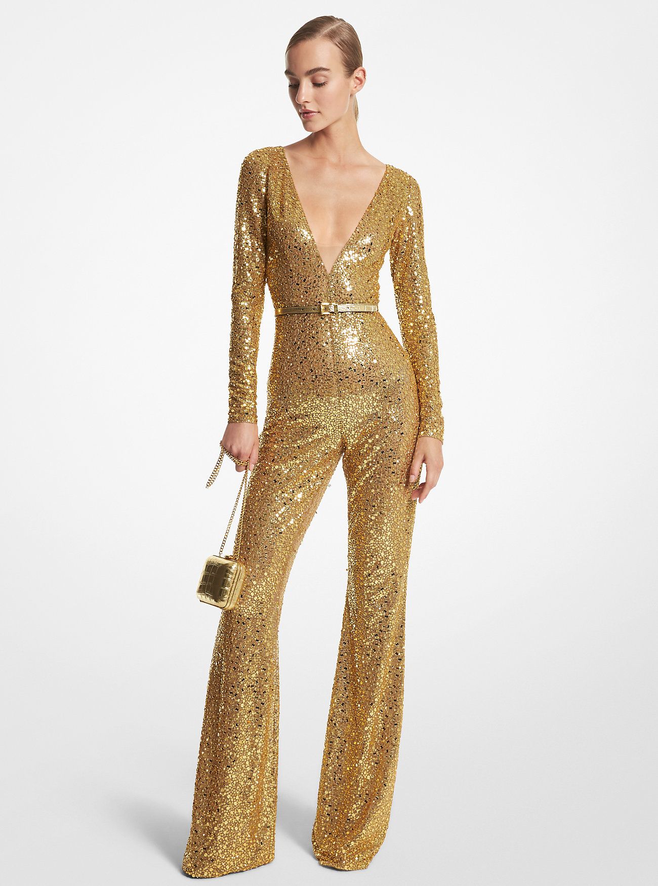 Hand-Embroidered Paillette Stretch Tulle Jumpsuit | Michael Kors US