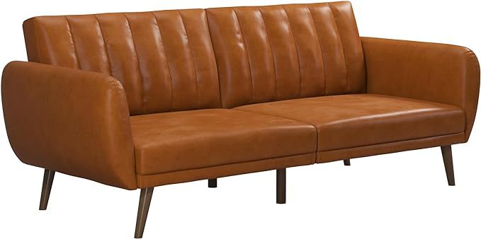 Novogratz Brittany Futon Sofa Bed and Couch Sleeper, Camel Faux Leather | Amazon (US)