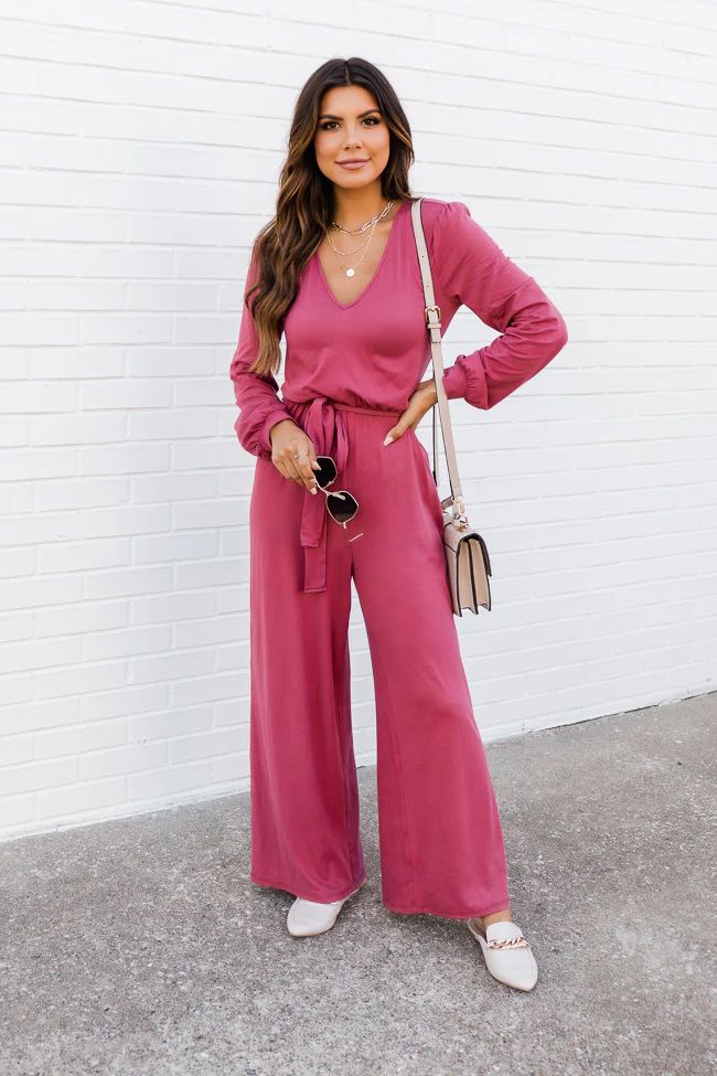 Lasting Kiss Rose Long Sleeve Jumpsuit | The Pink Lily Boutique