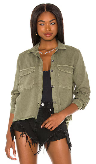 Fray Hem Shirt in Basil | Revolve Clothing (Global)