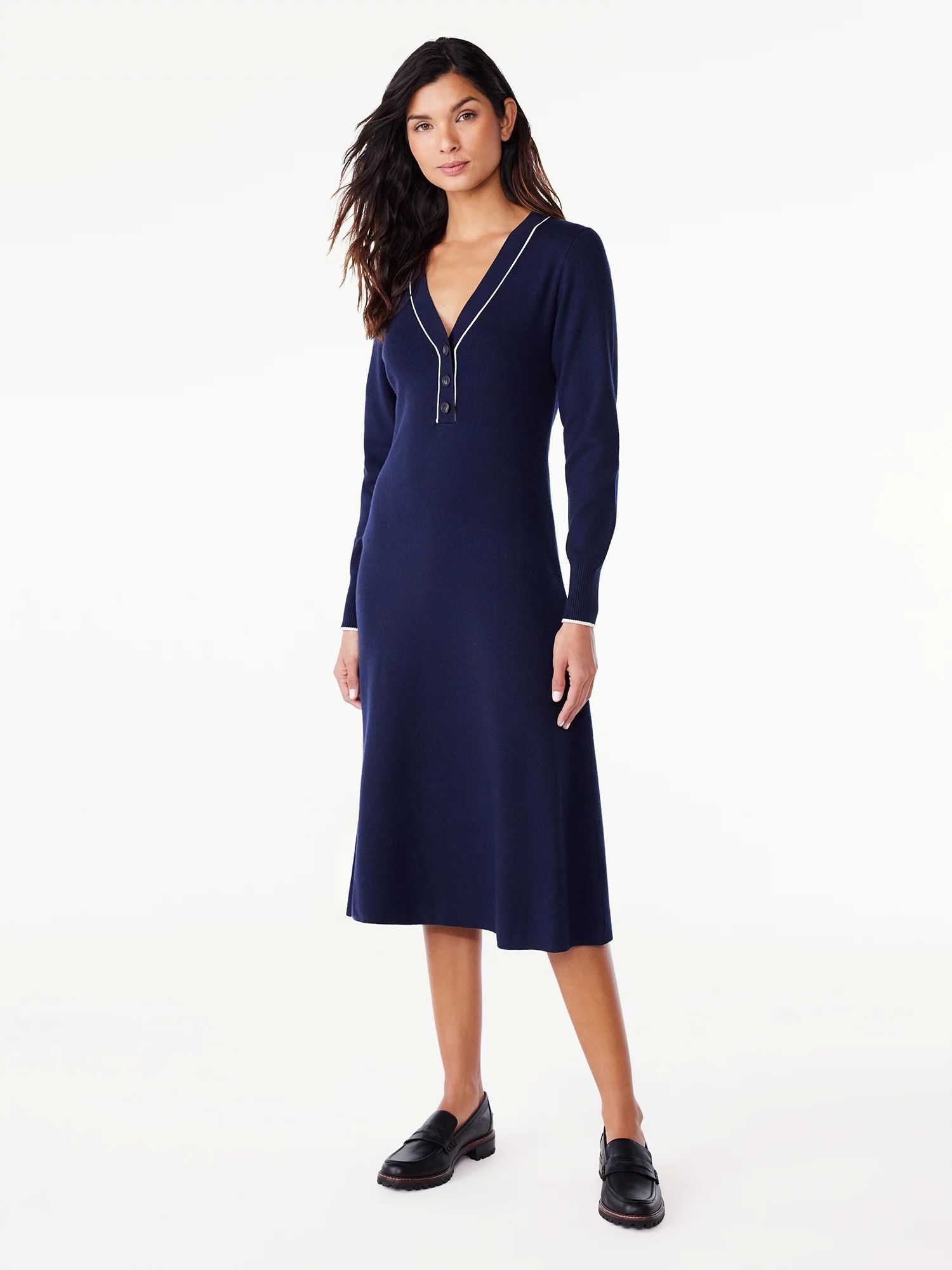 Free Assembly Women's Henley Midi Sweater Dress, Sizes XS-XXL | Walmart (US)