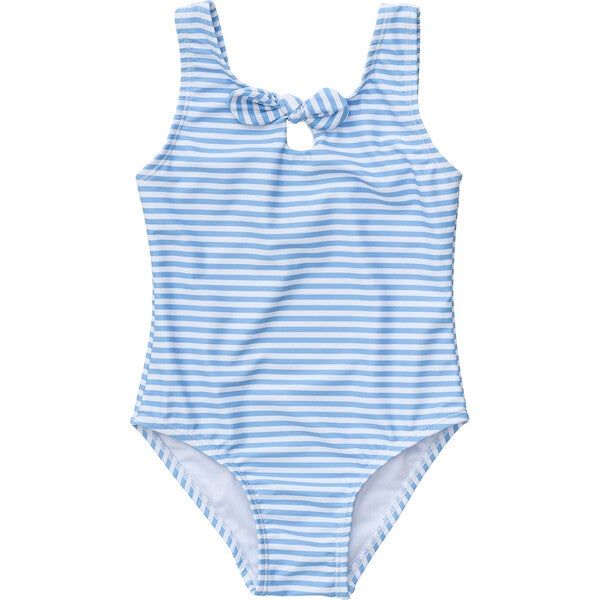 Sustainable Stripe Bow Swimsuit , Powder Blue - Snapper Rock Swim | Maisonette | Maisonette