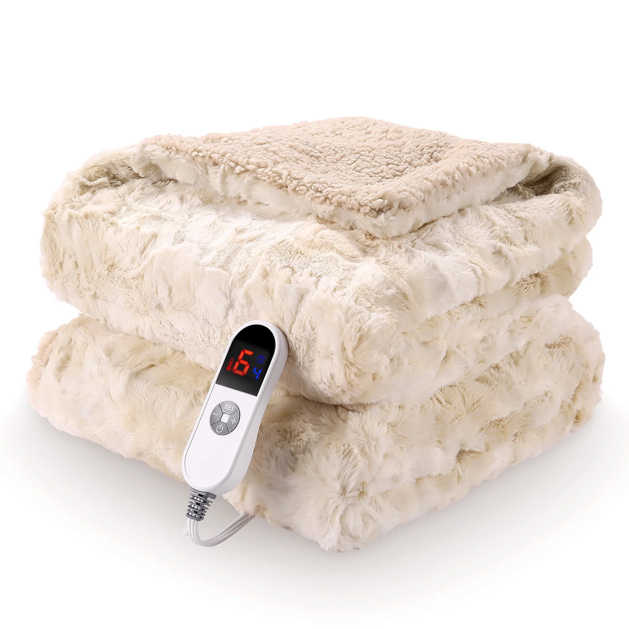 Electric Throw Blanket 50" x 60", Soft Faux Fur Heated Blanket with Large LED Display, 6 Heating ... | Walmart (US)
