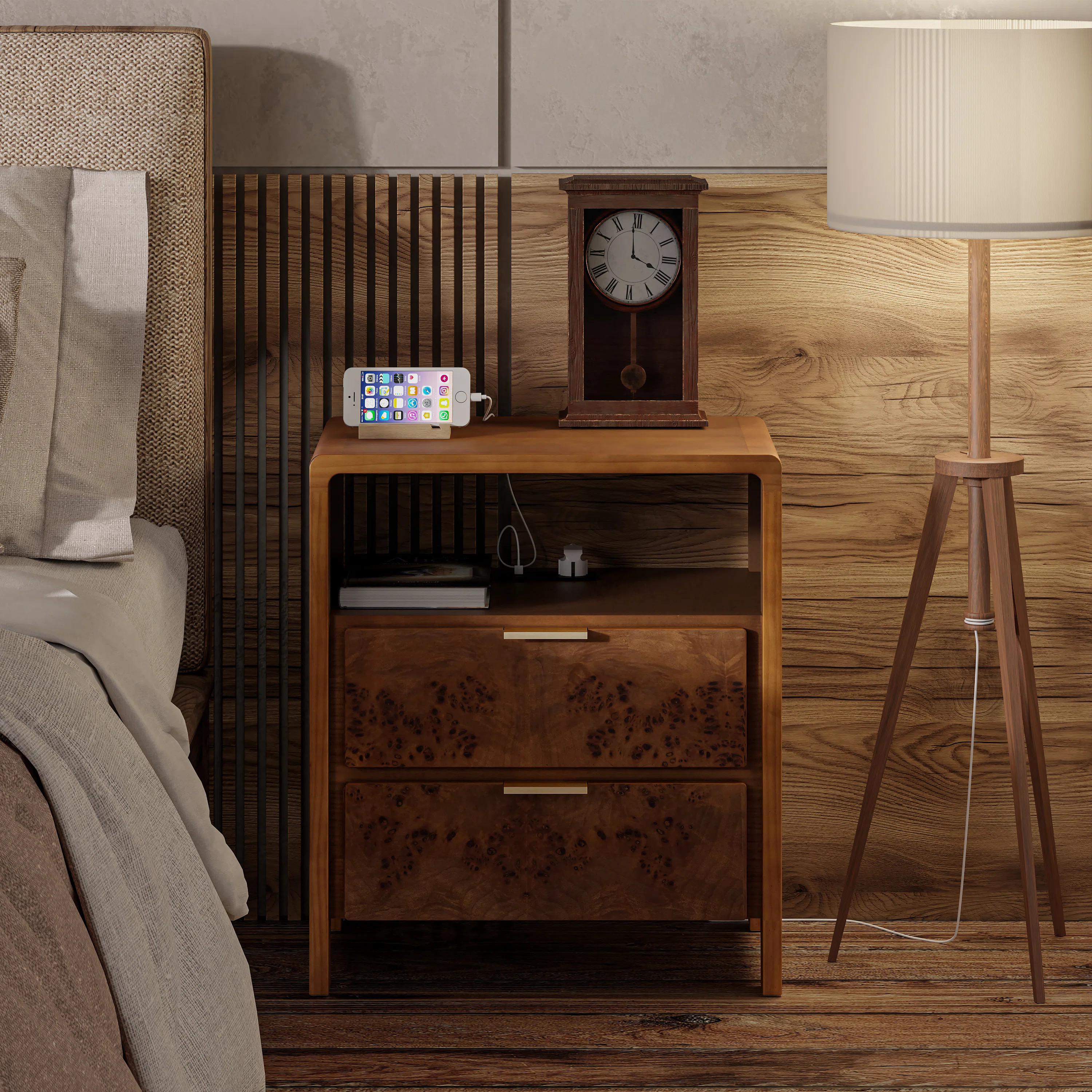 Langley Street® Manish 2 Drawer Nightstand With Charging Station & Reviews | Wayfair | Wayfair North America