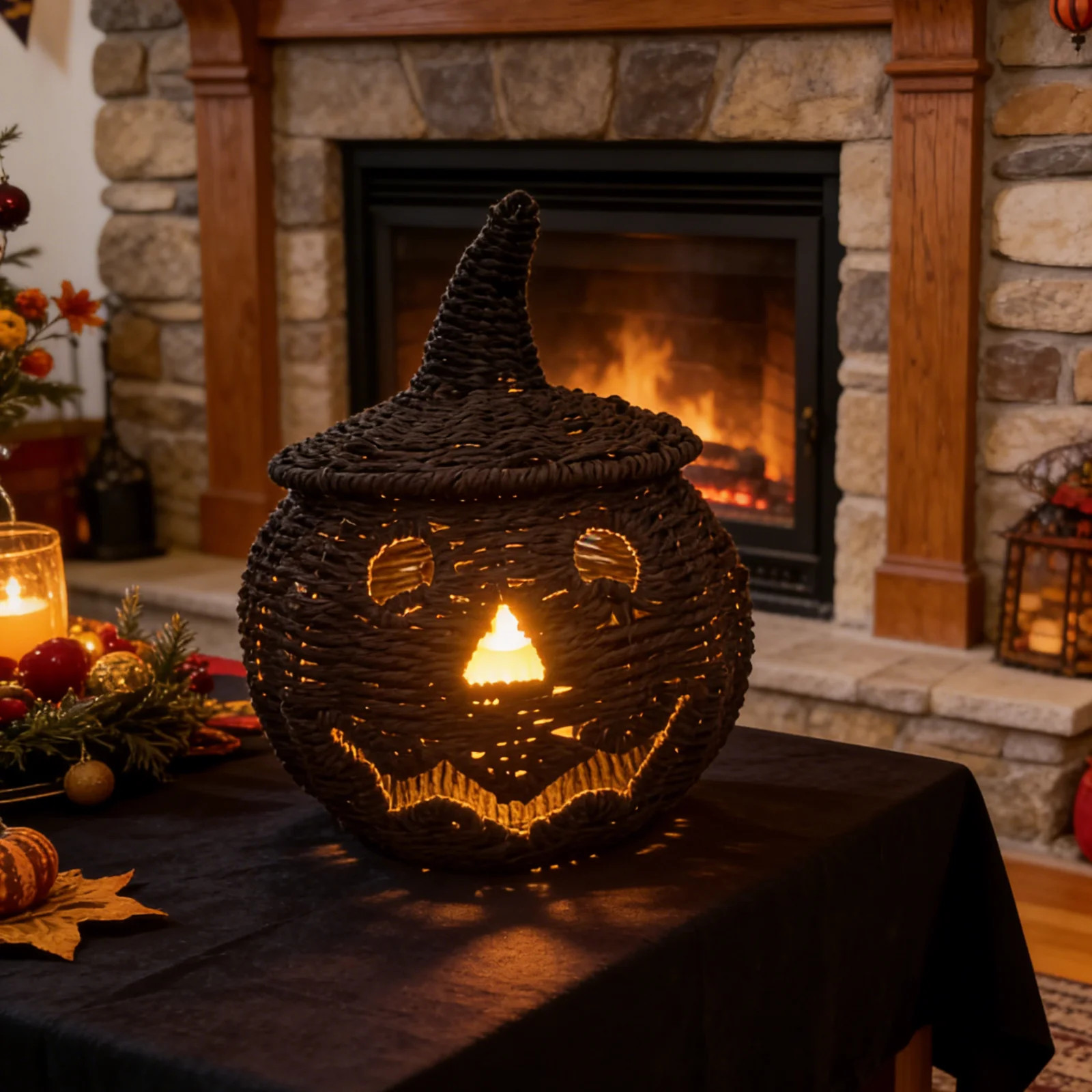Halloween Party Decorations Woven Seagrass Pumpkin Basket, Black Halloween Decor with Lid, Treat ... | Walmart (US)