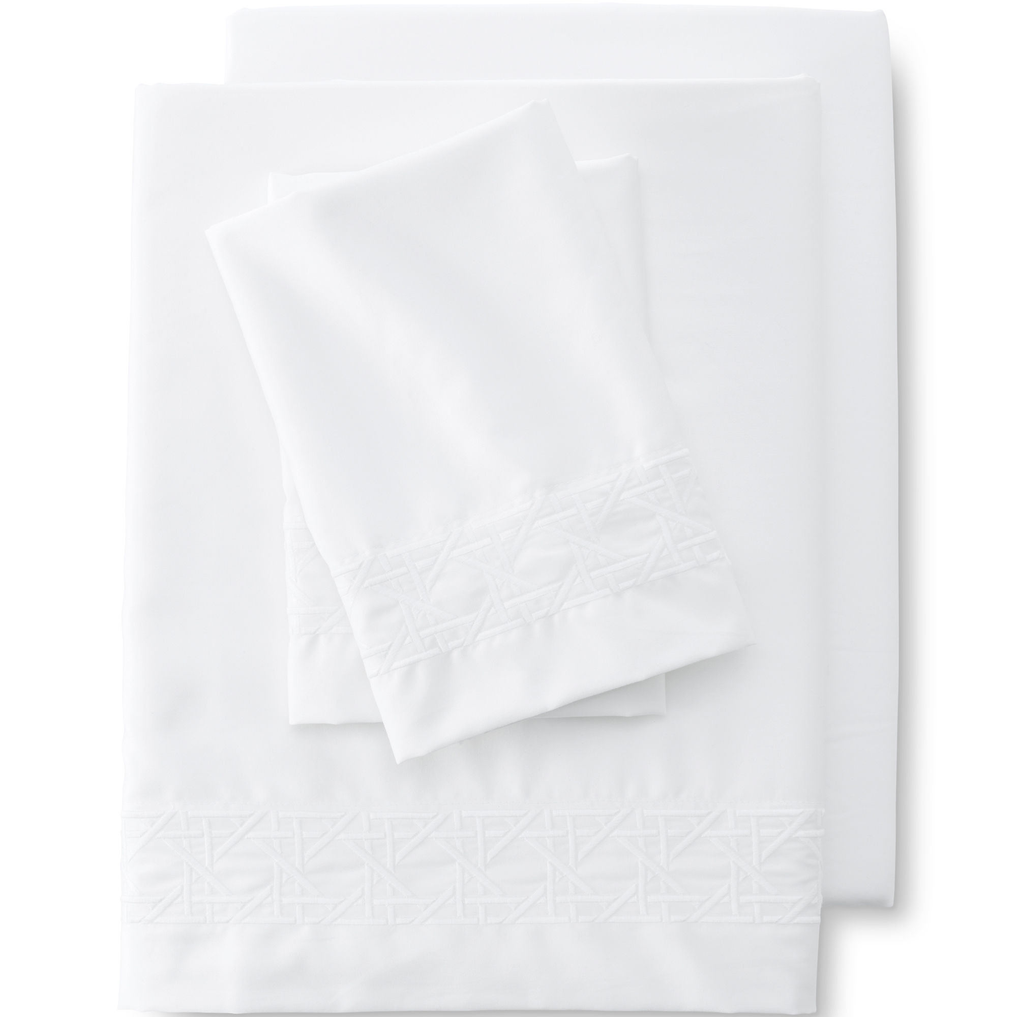 400 Thread Count Premium Supima Cotton No Iron Sateen Embroidered Cane Weave Bed Sheet Set | Lands' End (US)