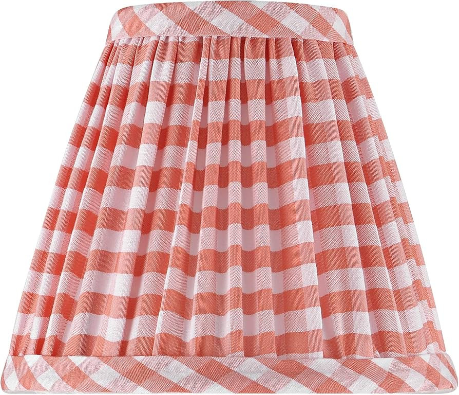 Springcrest Gingham Pink Plaid Pleated Cotton Clip-On Empire Shade (3x6x5) - Springcrest | Amazon (US)