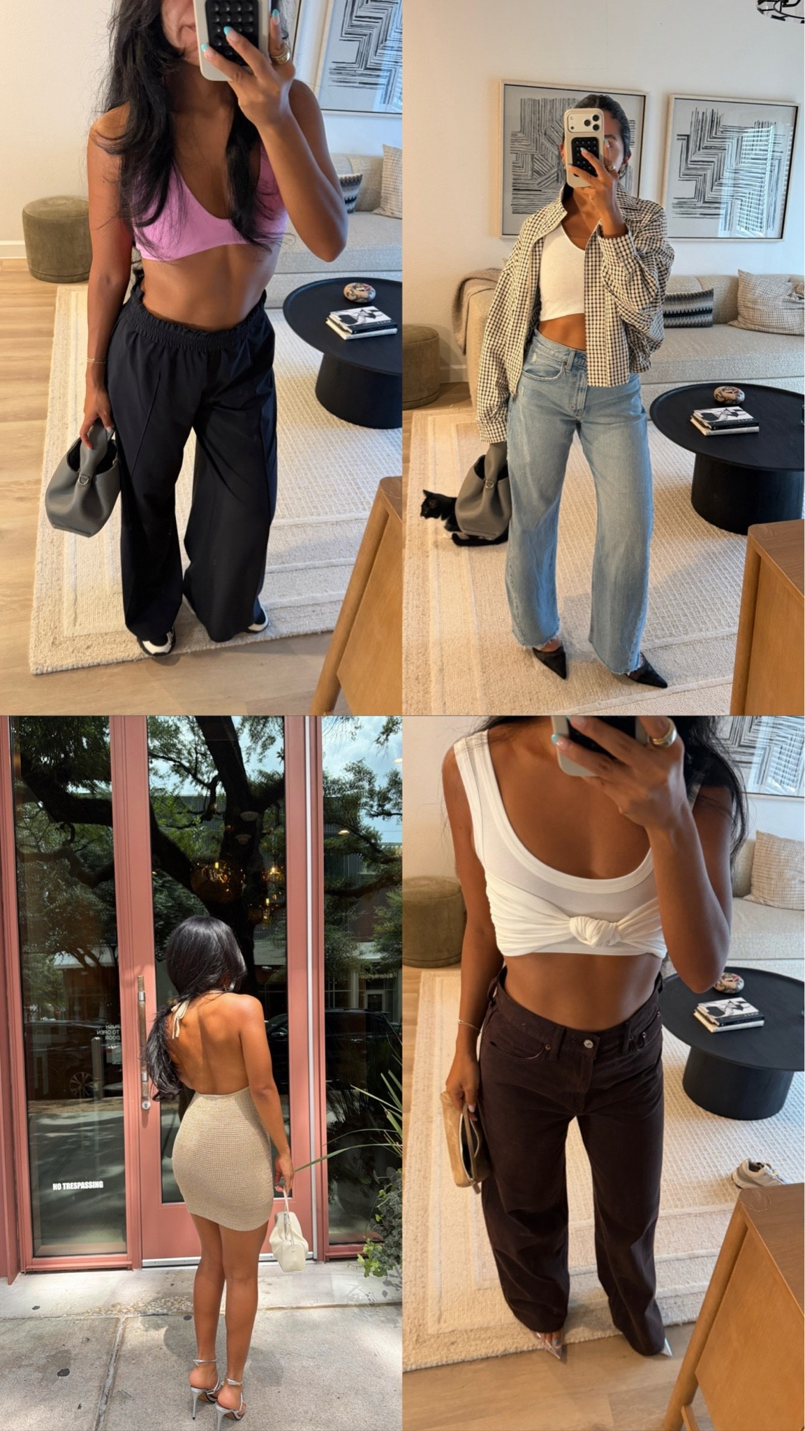 Weekly favorites! Size 26 regular jeans, medium track pants, small jacket, XXS dress
