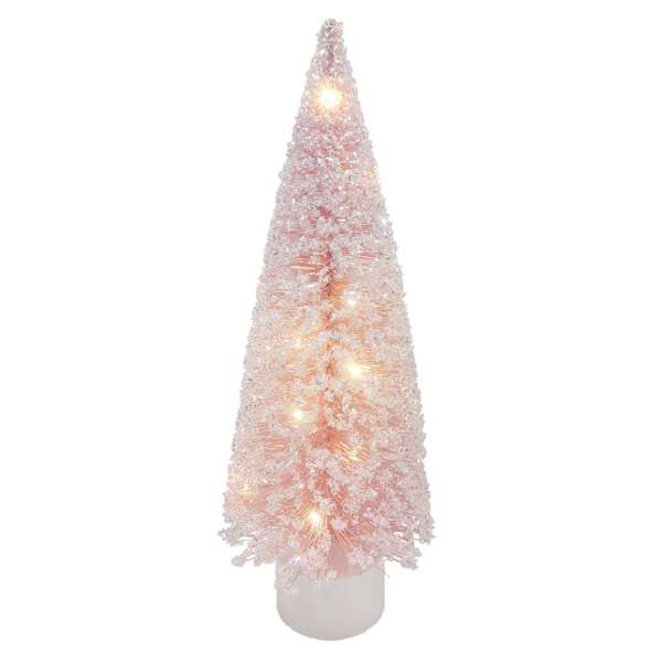 Mrs. Claus' Bakery Pink LED Bottlebrush Tree, 13" | At Home