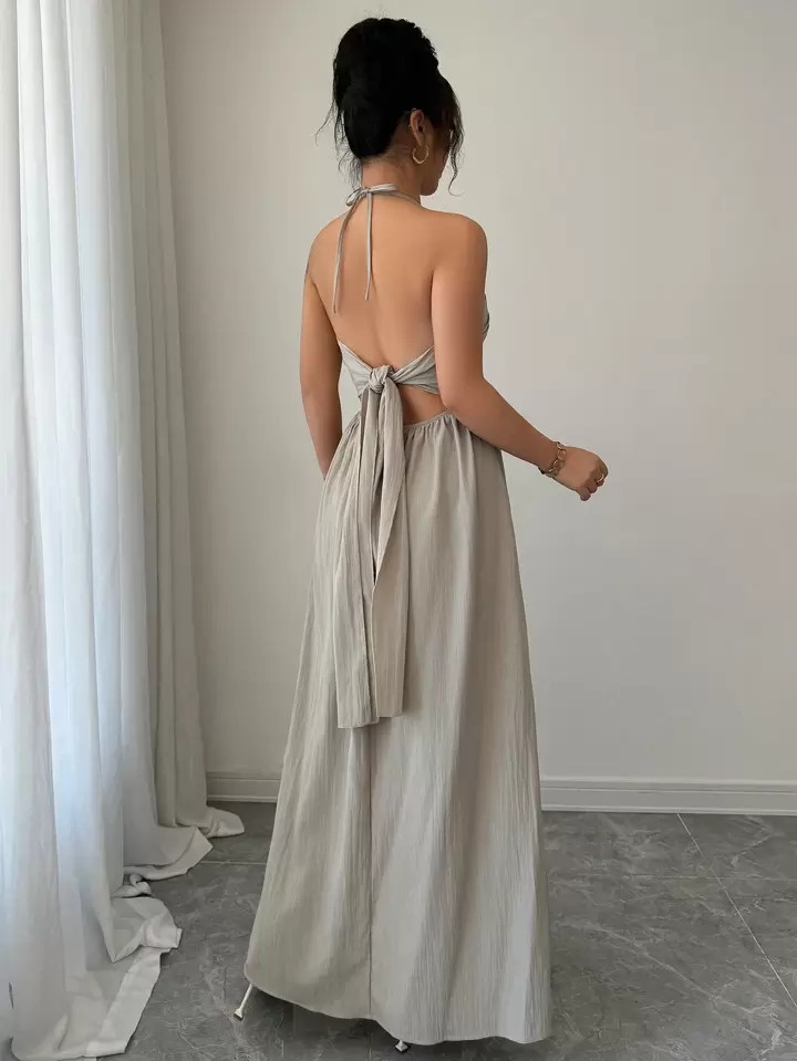 Rafferiza Halter Lace Up Backless A-Line Dress | SHEIN
