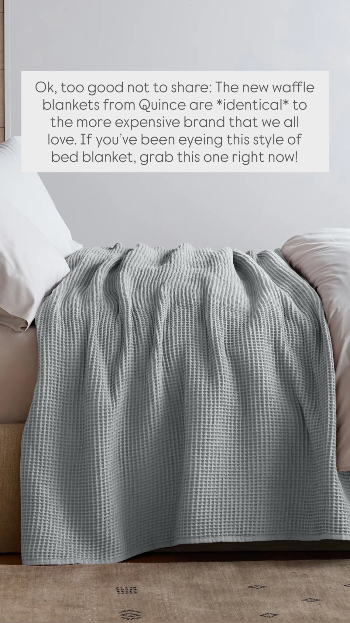 Ok, too good not to share: The new waffle blankets from @Quince are *identical* to the more expensive brand that we all love. If you’ve been eyeing this style of bed blanket, grab this one right now! 

Bedding, bedroom, bedroom inspo, bedroom decor, spring home, spring decorating, bedroom furniture,, girlonthehudson, neutral home, modern coastal, Quince, cozy home

#LTKSaleAlert #LTKHome #LTKSeasonal