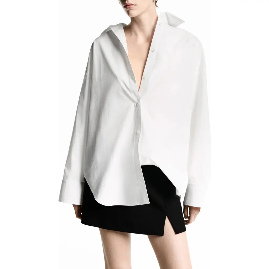 MANGO Oversize Cotton Poplin Button-Up Shirt in Off White at Nordstrom, Size Small | Nordstrom